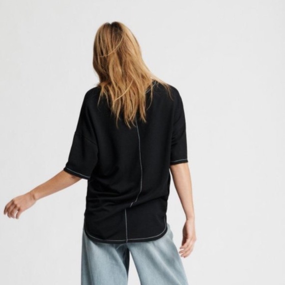 NWT $125 Rag + Bone Marlon Black Tee with Contrast White Stitching - size XXS! - Picture 8 of 9